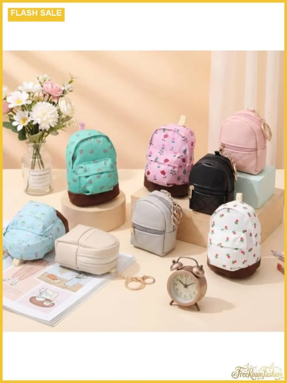 PU Leather Mini Backpack Keychain Coin Purse Set of 8 Zipper Pouch